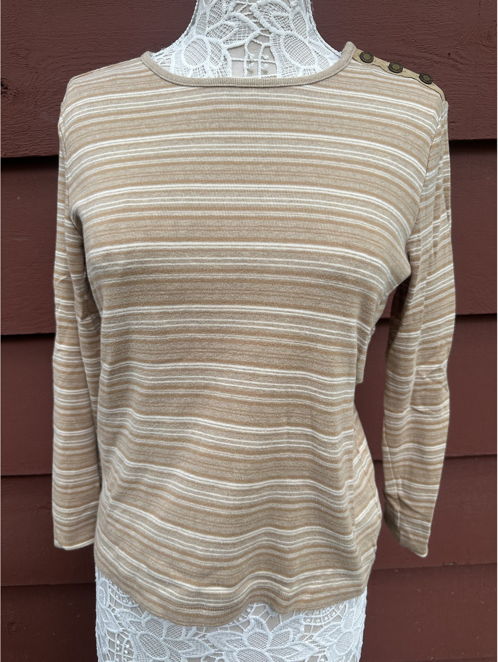 Lauren Ralph Lauren Vintage Striped Long Sleeveβ Top Brown Tan